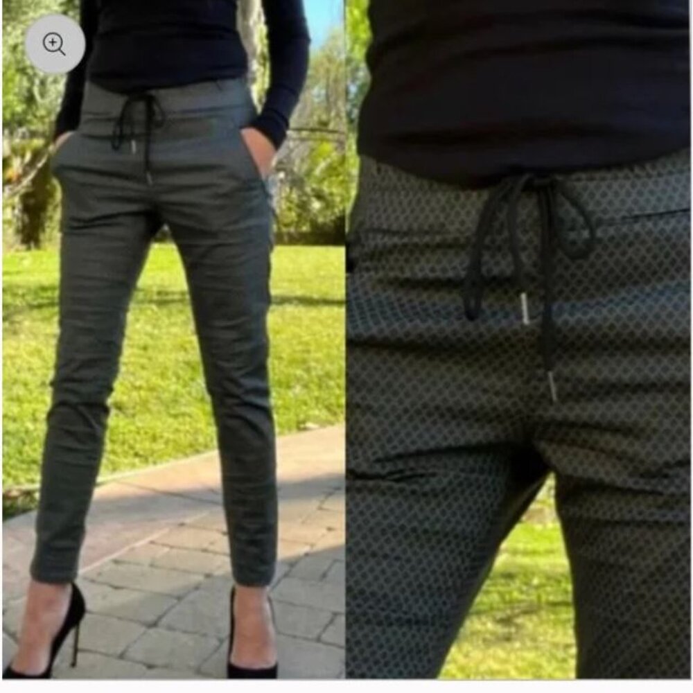 BEVY FLOG Olive Geometric Drawstring Skinny Pants